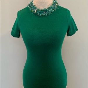 Kate Spade Green Silk Tweed Collar Sweater XXS